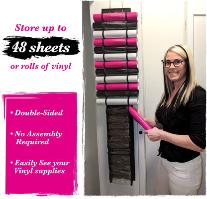 Vinyl Roll Holder and SVGs - Space Saving Vinyl Storage Organizer with 48 Slots for Craft Organization