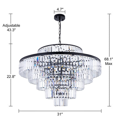Wellmet Crystal Chandelier, 6-Tier Large Luxury Crystal Chandelier, 31'' Black Crystal Pendant Light for Living Room, Dining Room, Bedroom, Entryway, Hallway, Corridor,