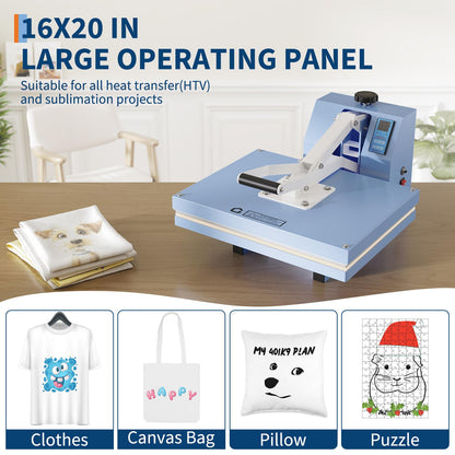 Garvee Heat Press,16x20 Heat Press Machine for t-Shirt, Professional Clamshell Sublimation Transfer Printer, Fast Heating, Digital Precise Temperature Control, Industrial Digital Heat Transfer Machine