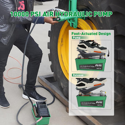 HYDRAULIC PRO 10,000 PSI Air Hydraulic Pump, 1.6L Reservoir, NPT 3/8" Oil Outlet, NPT 1/4" Inlet, Foot Pedal Operated, for Auto Body Frame Machines, Hydraulic Press, and Hole Punch, Green