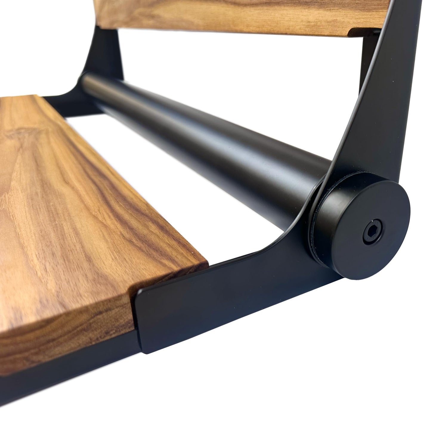 Teak Shower Seat Bench with Back - Wall Mounted Fold Up Shower Seat, Waterproof Folding Teak Bath Chair for Seniors, 304 Stainless Steel Frame, with 300 lbs Capacity - 24" Length, Matte Black
