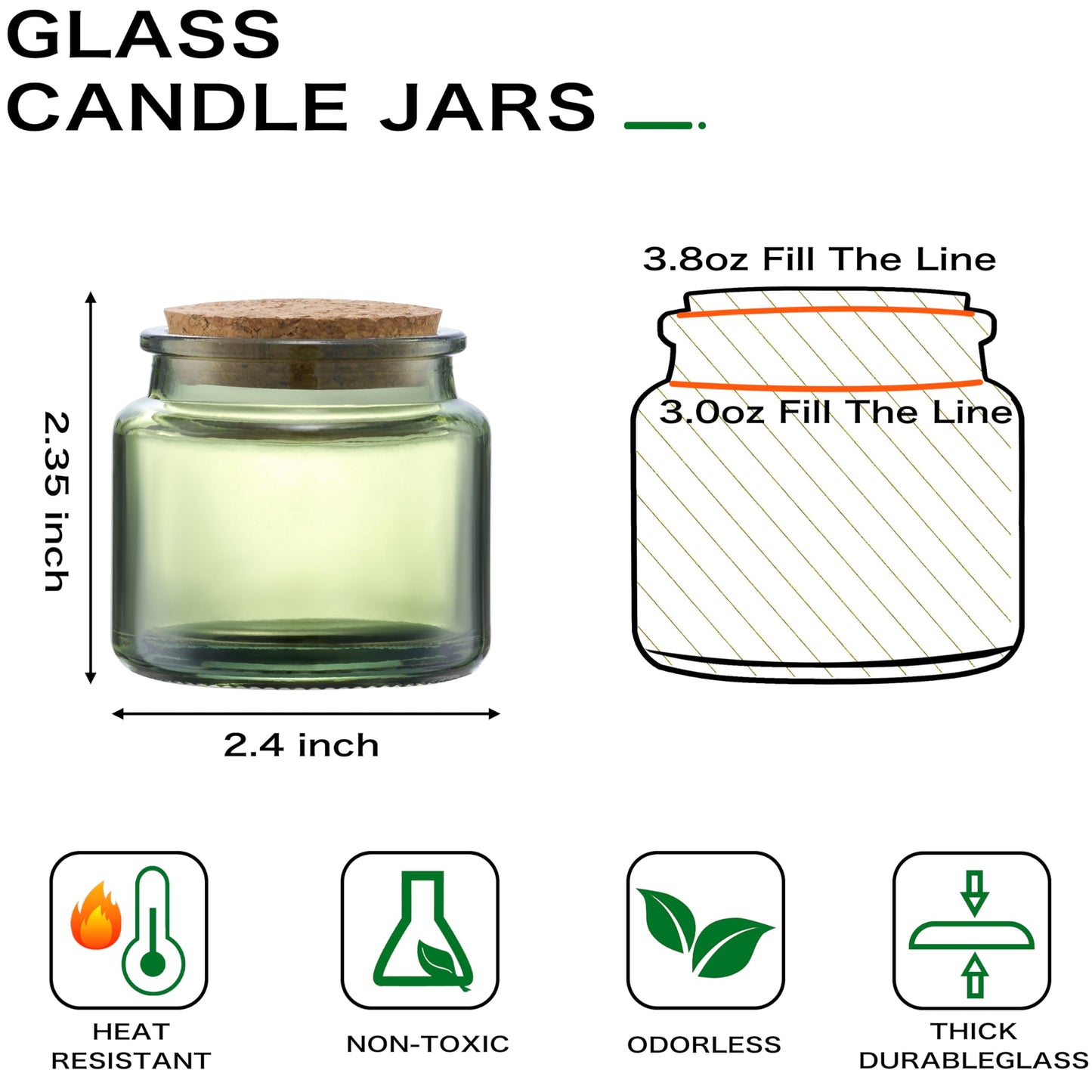 Danmu 3oz Glass Candle Jars,Candle Jars for Making Candles,Wedding,Baby Shower,Party Favors Decoration 24 Pack(Green)