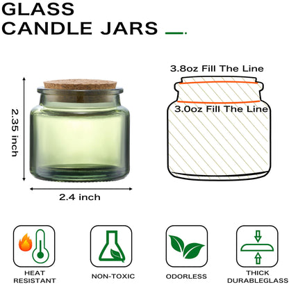 Danmu 3oz Glass Candle Jars,Candle Jars for Making Candles,Wedding,Baby Shower,Party Favors Decoration 24 Pack(Green)