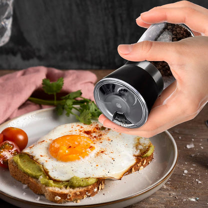 Manual Refillable Pepper Grinder - 6 Oz Glass Grinders for Pepper, Salt & Spices, Adjustable Rotor with 5 Settings