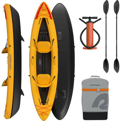 Retrospec Coaster Single & Tandem Inflatable Kayak for Adults - Blow Up Kayak, 220 & 440lb Capacity, Portable Lightweight Kayak with Paddle, Pump & Carry Bag