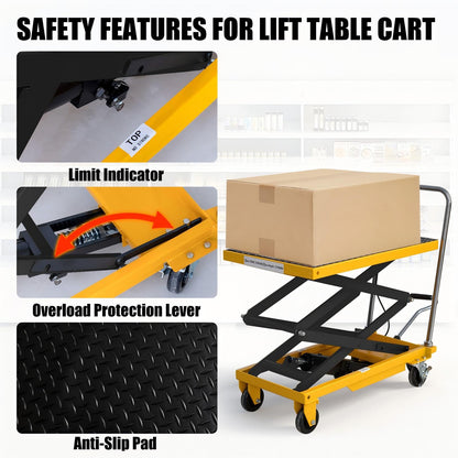 Hydraulic Lift Table Cart, 1760lbs Capacity 59'' Max Lift, Double Scissor Lift Table w/4 Wheels & Non-Slip Pad, Heavy Duty Hydraulic Platform Lift Cart for Warehouse, Shop, Garage Material Handling