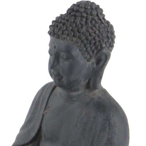 CosmoLiving by Cosmopolitan Ceramic Buddha Decorative Sculpture Meditating Home Decor Statue with Engraved Carvings and Relief Detailing, Accent Figurine 8" x 7" x 12", Gray