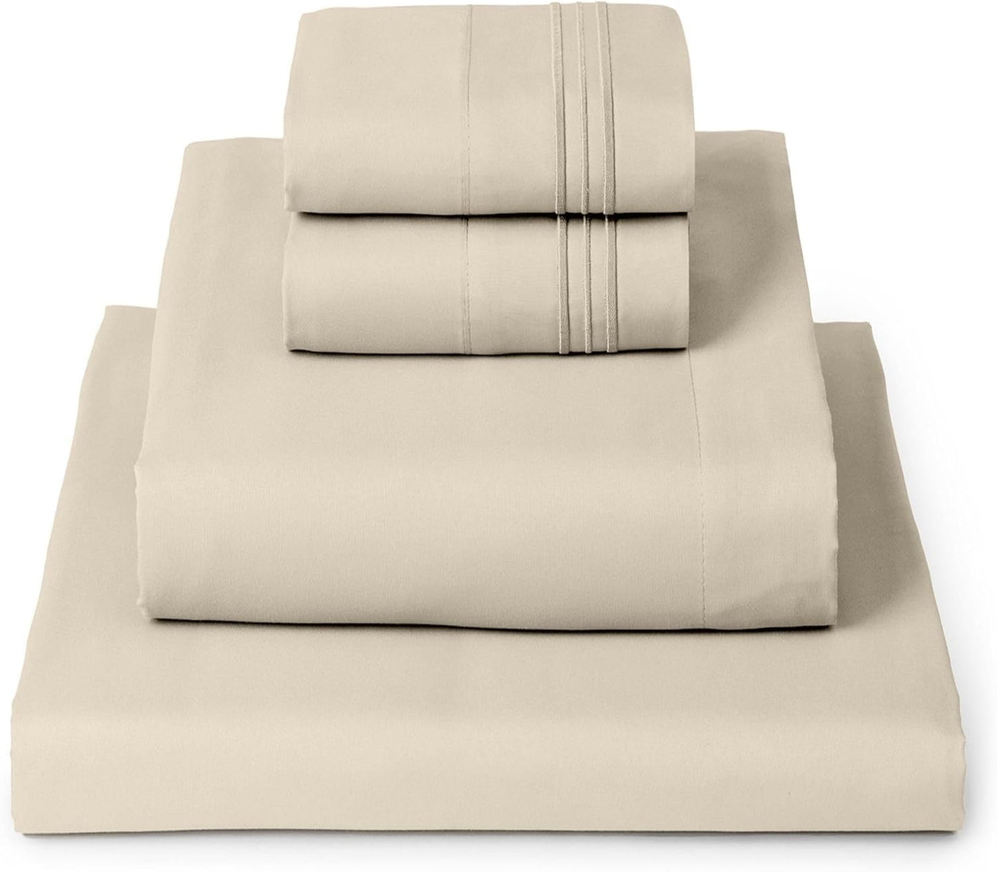 Mellanni Full Sheets Set - 4 PC Hotel Luxury Bedding | Extra Soft, Cooling & Stain Resistant (Beige)