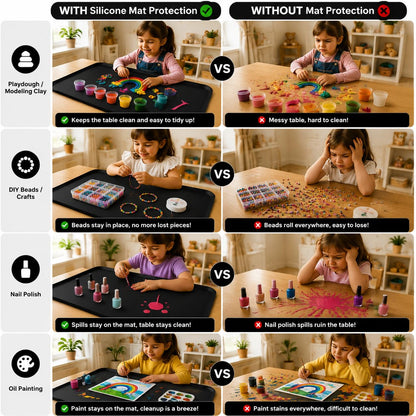 Silicone Art Mat for Crafts, 24"x16" Silicone Painting Mat to Keep Clean Protects Surfaces Perfectly for Crafts, Legos, Resin & Jewelry-Making, DIY Crafts Mat (Black)