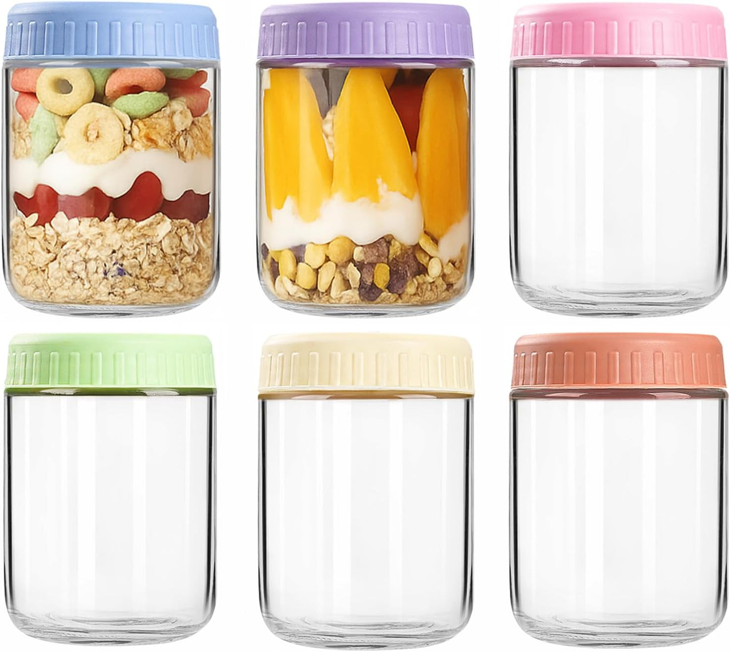 16oz 6 Pack Overnight Oats Containers with Lids, Wide Mouth Mason Jars with Lids, Glass Jars with Airtight lid for Chia