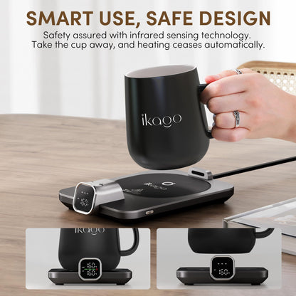 Coffee Mug Warmer Set, Temperature Control Smart Heated Mug for Desk, Electric Coffee Warmer with Auto Shut Off & Real-Time Temp Display, Gifts for Men Women, 15oz, Beige