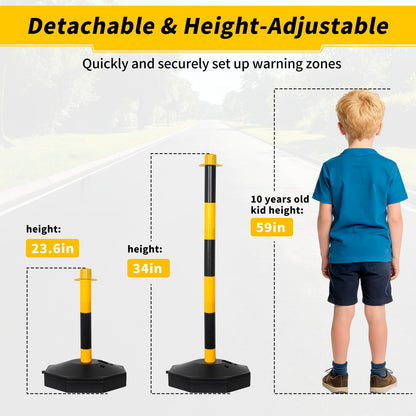 SHAREWIN Parking Delineator Stanchion with Base - 10 Pack 35" Post Traffic Cone, Reflective Collar Black, Yellow - Chain Barriers for Construction, Crowd Control, Events, Road Warning