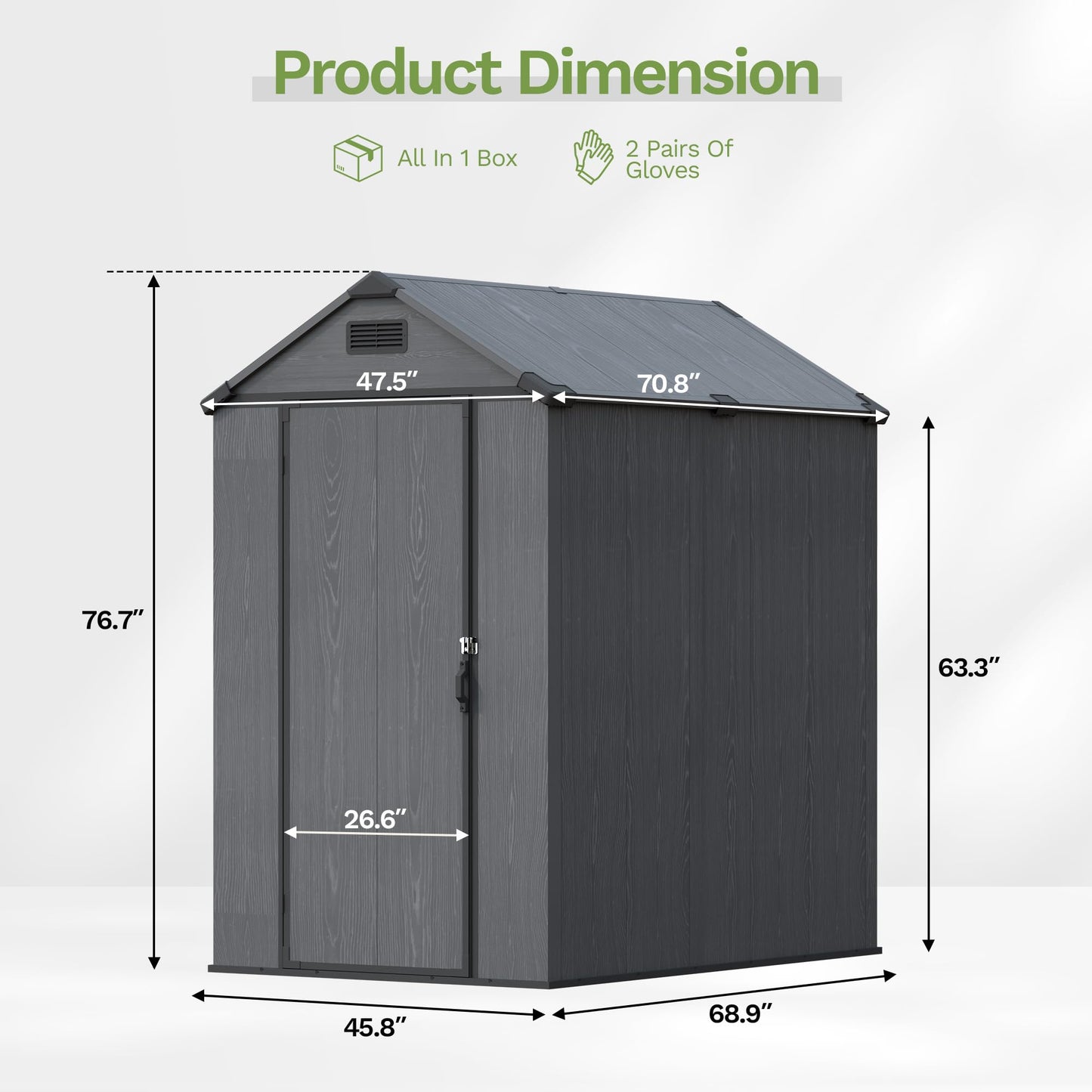 Devoko 4x6 FT Resin Outdoor Storage Shed with Floor, Outdoor Plastic Shed with Lockable Door, Sloped Roof & Vent, Versatile Tool Shed for Patio Lawn Backyard, Deep Grey