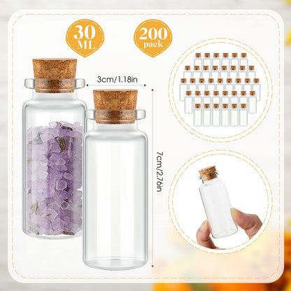 Bokon 200 Pack Mini Glass Jars with Lids 30 ml Small Glass Bottles for Crafts DIY Wedding Graduation Party Favors Message Storage Containers Bulk Tiny Vials for Gifts Decorations and Keepsake Use