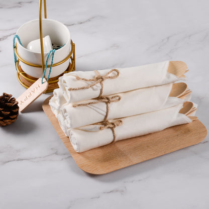 Pre Rolled Napkin and Bamboo Cutlery Set - 300Pack Bamboo Utensils/Compostable Cutlery(300 Forks, 300 Knives, 300 Spoons, 300 Napkins), Biodegradable Wrapped Cutlery for Party, Wedding, Events