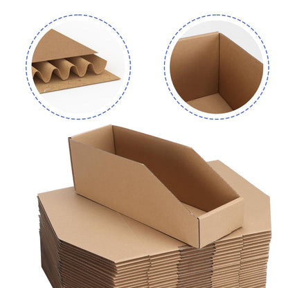 EXYGLO Cardboard Storage Bins 35 Pack, 12x4x4.5 Inch Cardboard Boxes, Corrugated Organizer Bins for Pantry, Shelves, Garage, Office, Shop, Brown