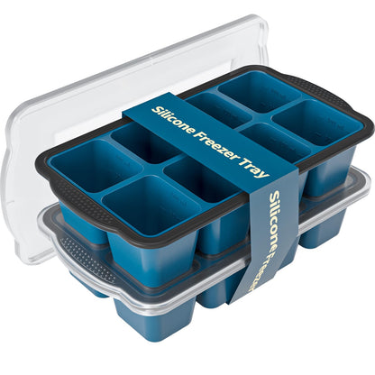 GORCI Ice Cube Tray For Freezer, 16 Large 1/2 Cub Cubes, Silicone Ice Trays For Freezer With Lid, Heavy-duty, Sturdy and Easy to Demold, Suitable for whisky, coffee, Herbs, Purees, 2-Pack