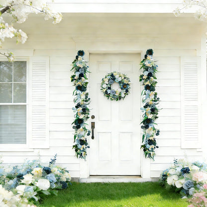 Idyllic 6 Ft Blue Rose Vine Garland - Artificial Spring Floral Garland for Wall Decor, Window, Mantle, Wedding, Home Decor - Faux Long Hanging Vine with Leaves