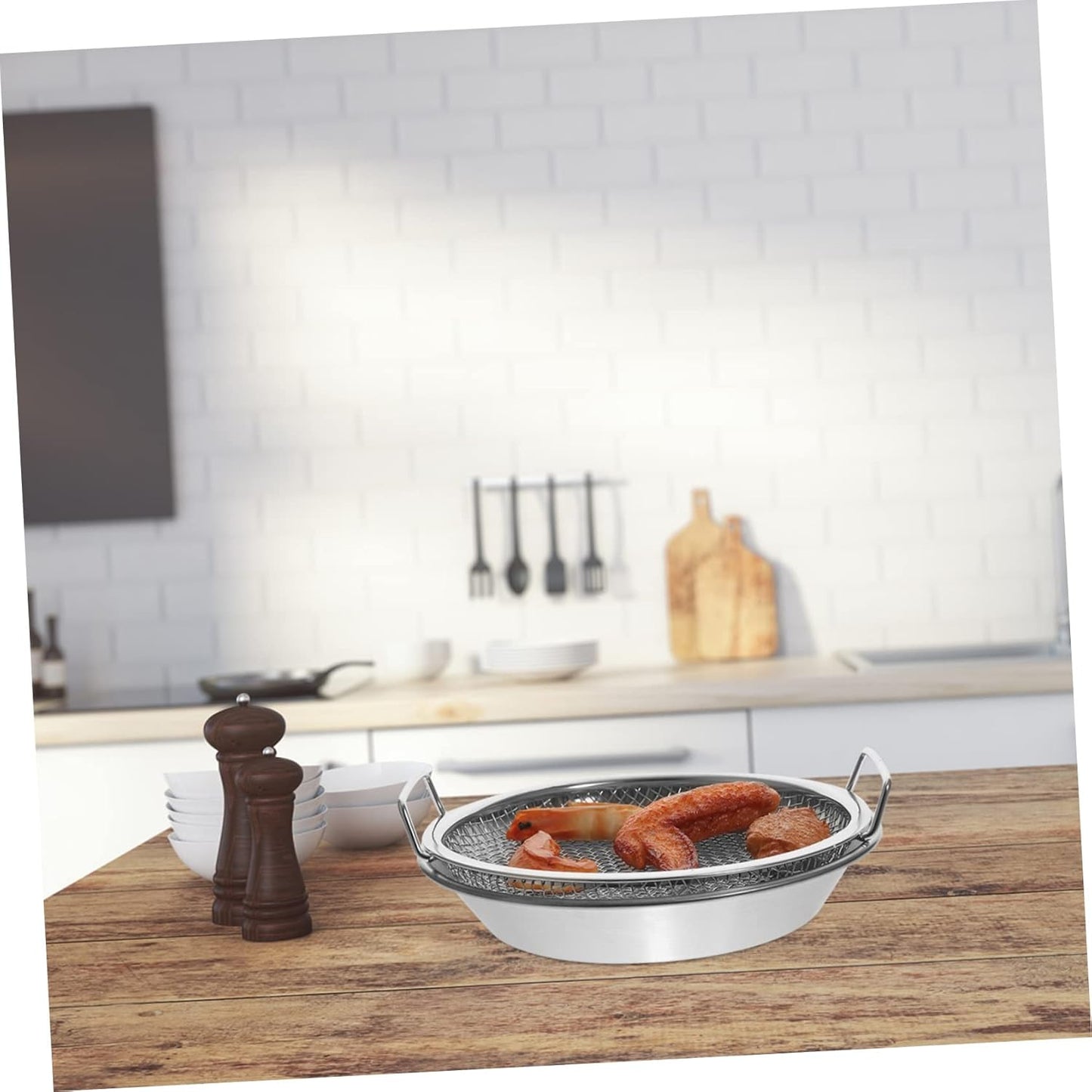 Mesh Drain Pan Set - Barbeque Grill Plate and Vegetable Drainer for Smokeless Roasting and Steaming