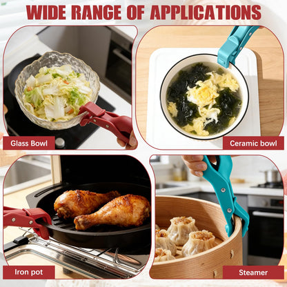 4PCS Hot Plate Gripper Tongs,Multi-Function Anti-Scald Bowl Clip,Silicone Non-Slip Hot Dish Plate Holder Tongs,Kitchen Silicone Anti Slip Clip,Kitchen Utensil for Bowls,Pans,Dishes-Microwave&Oven Safe