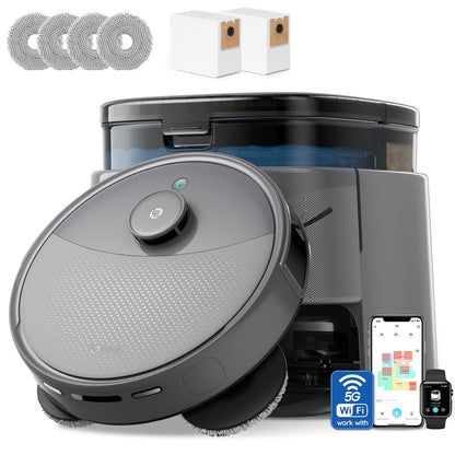 Lefant Robot Vacuum and Mop, 20000Pa Suction,90-Day Self-Emptying, Obstacle Avoidance,5200mAh Battery，Auto Mop Washing&Drying, All-in-One for Pet Hair Carpet, 5G WiFi Alexa/APP/iWatch Control, M3 Max