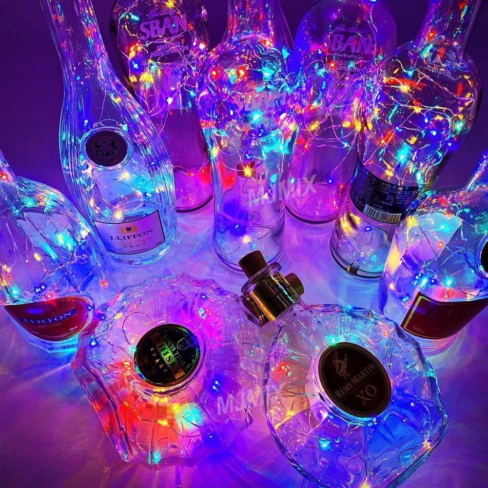 24 Pack 20LED YJFWAL Wine Bottle Lights with Cork, Cork Shape Silver Copper Wire Fairy Mini String Lights, Battery