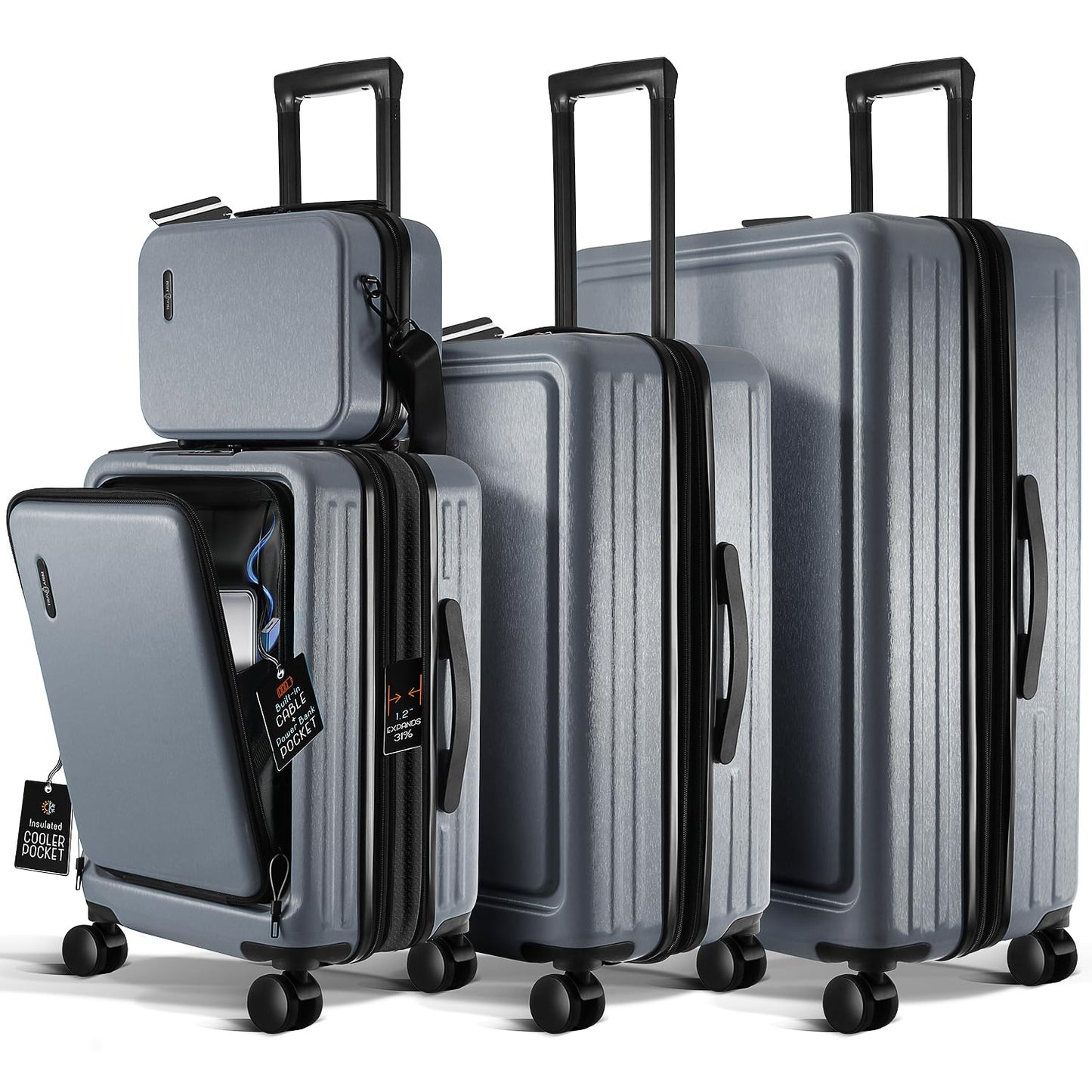 TRAVELARIM Hard Shell Luggage Sets with Spinner Wheels 4 Piece, Expandable Large Suitcases with TSA Lock, Travel Large Suitcase Set, Teal Luggage Set