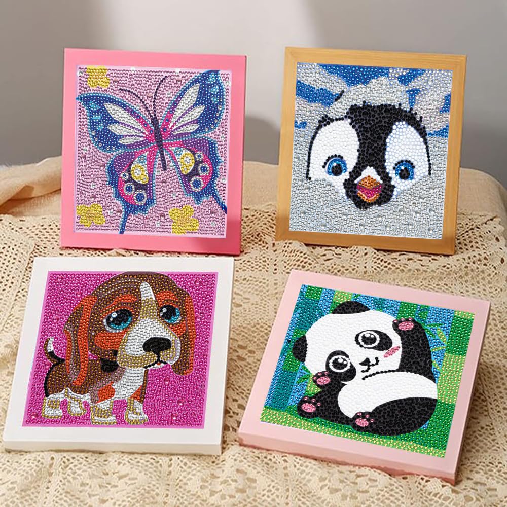 CHWGLFGG 6 Pack Diamond Painting Kits Beginners,5D DIY Diamond Art Kit for Kids 6-8-9-10-12 Girls Boys,Cute Animals Big Gem Art and Crafts,Easy Small Full Drill Painting Kits for Wall Decor 6" X 6"