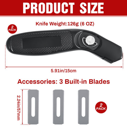 Lasnten 2 Pieces 6 Blades Utility Carpet Knife Cutting Heavy Duty Carpet Knife Cutter Tools with Blades Razor Blade Knives with Protective Cap for Box Cutter Roofing Purpose, Aluminum (Black)