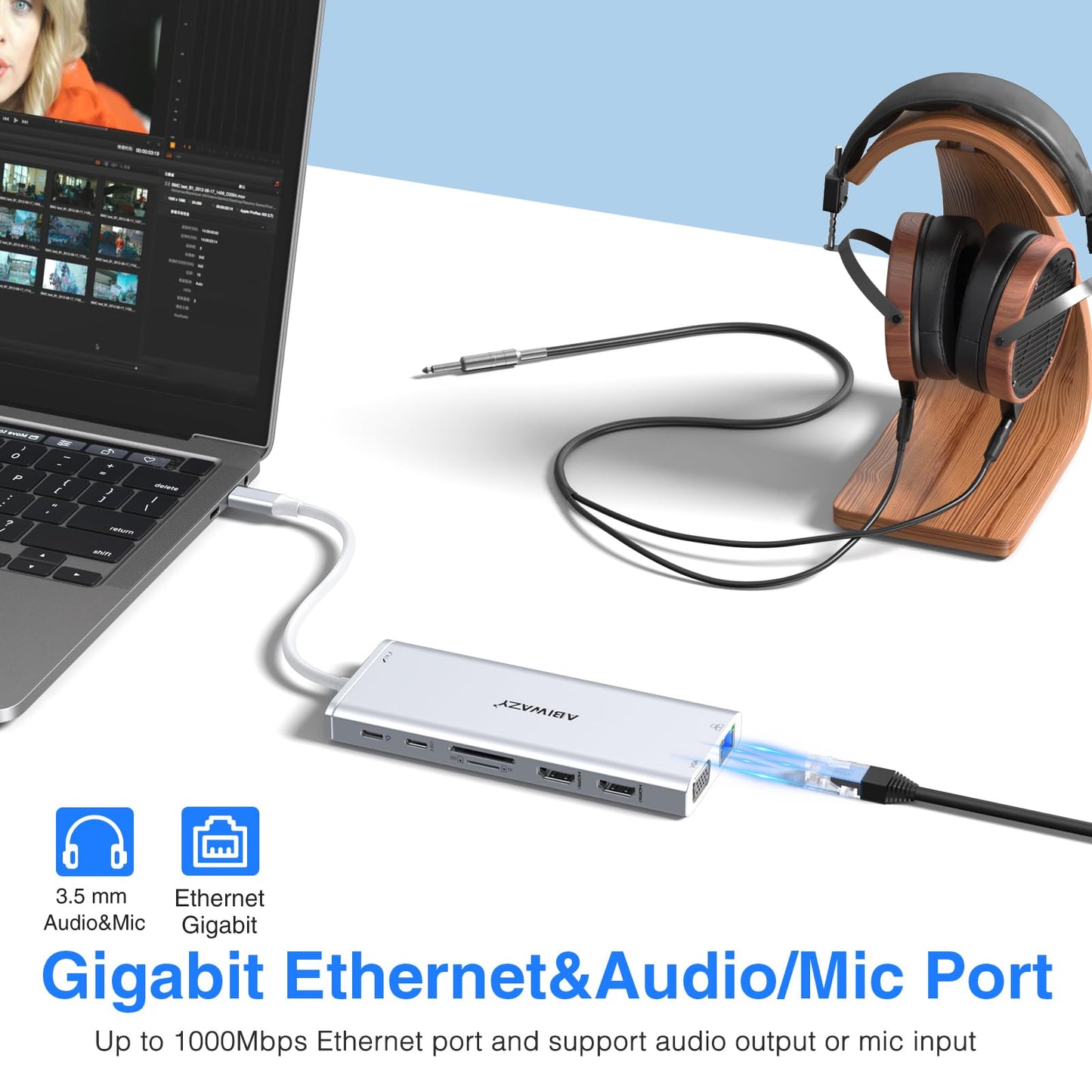 USB C Docking Station Dual Monitor for Dell/HP/Lenovo/Surface Laptop, 14 in 1 Triple Display Hub Multiple Adapter, Dongle with 2 HDMI 4K+VGA+5 Port+100W PD Charger+Ethernet+SD/TF+Audio