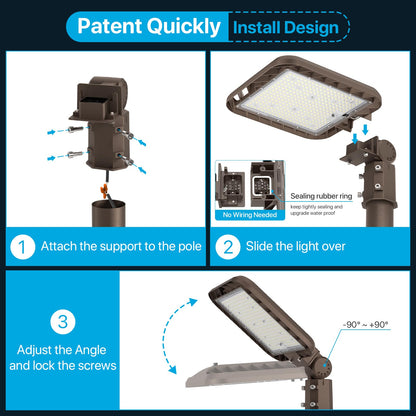 Upgrade 240W LED Parking Lot Light, 36000LM LED Light Pole with Dusk to Dawn Photocell, 5000K Daylight, IP65 Waterproof Die-Cast Aluminum, Commercial Pole Lights Outdoor for Parking Lots, 6 Pack