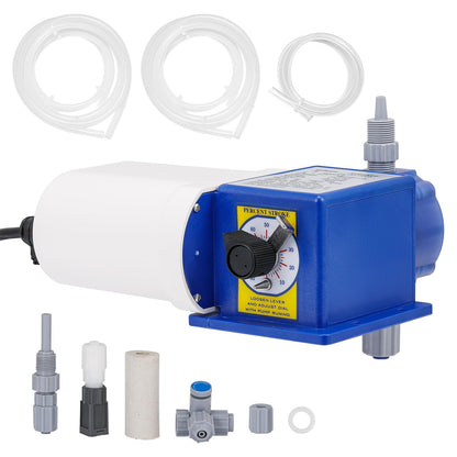 Crispaire Diaphragm Metering Pump for Chemical Laboratory Dosing 30 GPD (4.72 LPH) 100 PSI Adjustable Flow PVC Liquid End with Ceramic Ball Valves Includes Suction & Discharge Tubing 3/8" Ports