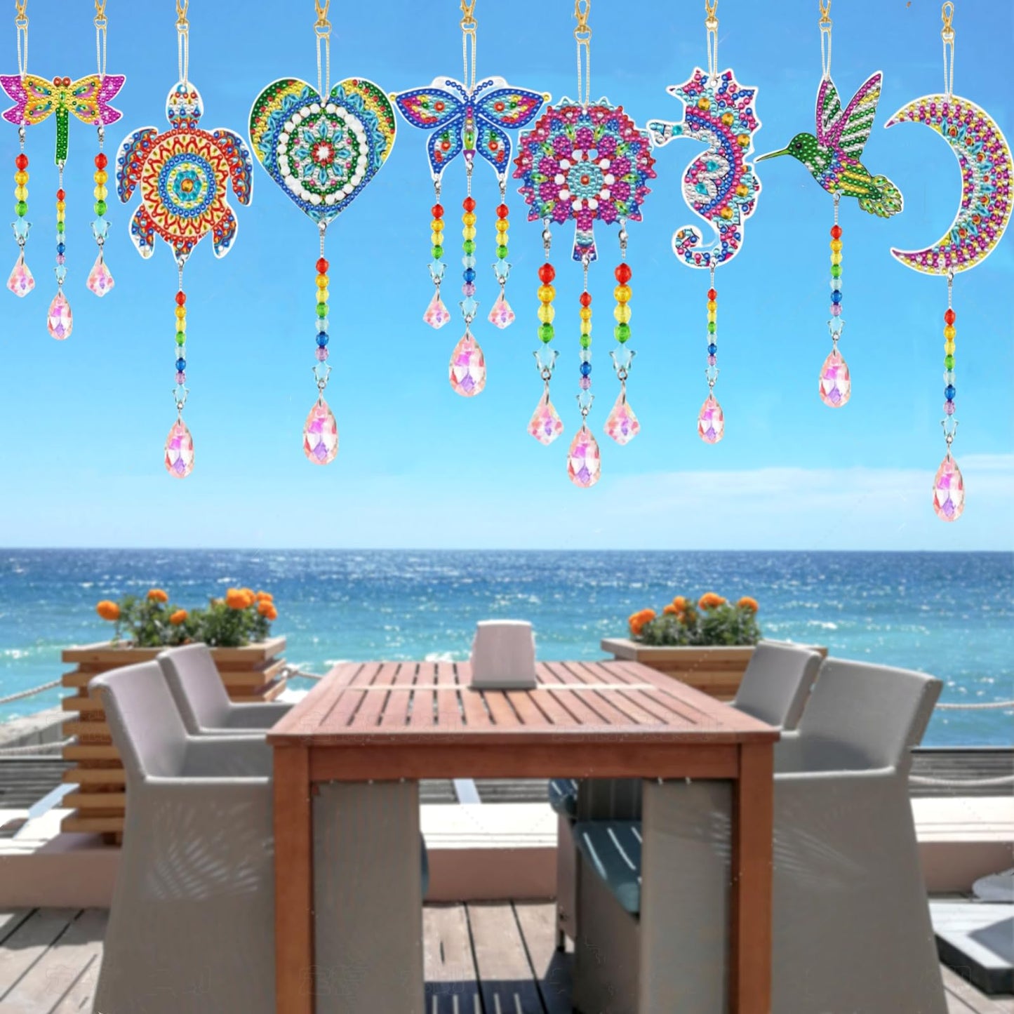5D Diamond Painting Butterflies Suncatcher Wind Chimes Kit Sun Crystal Wind Chime Diamond Painting Kits Double Sided DIY Art Suncatchers Hanging Ornament Crafts for Home Window Decor (Style 8pcs)