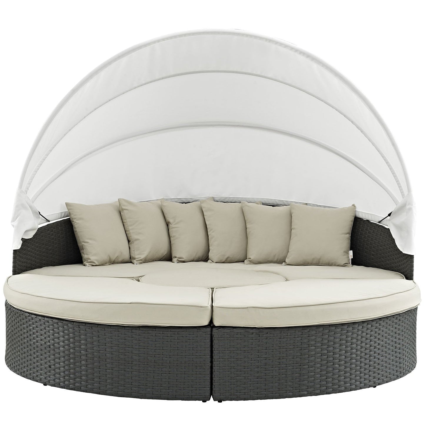 Modway Sojourn Outdoor Patio Sunbrella Sectional Daybed with Canopy in Antique Canvas Beige