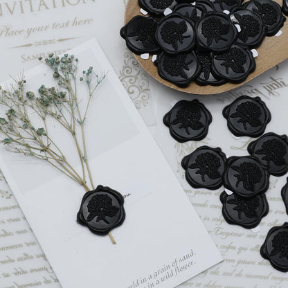 50pcs Hydrangea Wax Seal Stickers, Andotopee Floral Botanical Envelope Seal Stickers, Self-Adhesive Black Stickers Pre-Made from Real Sealing Wax, Great for Wedding Invitation, Gift Wrapping
