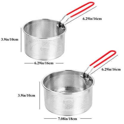 Pasta Strainer Set of 2, Stainless Steel Noodle strainer with Removable Handle Metal Pasta Strainer Basket Deep Fryer Basket, Kitchen Colander for Washing Draining Deep-frying Boiling Steaming