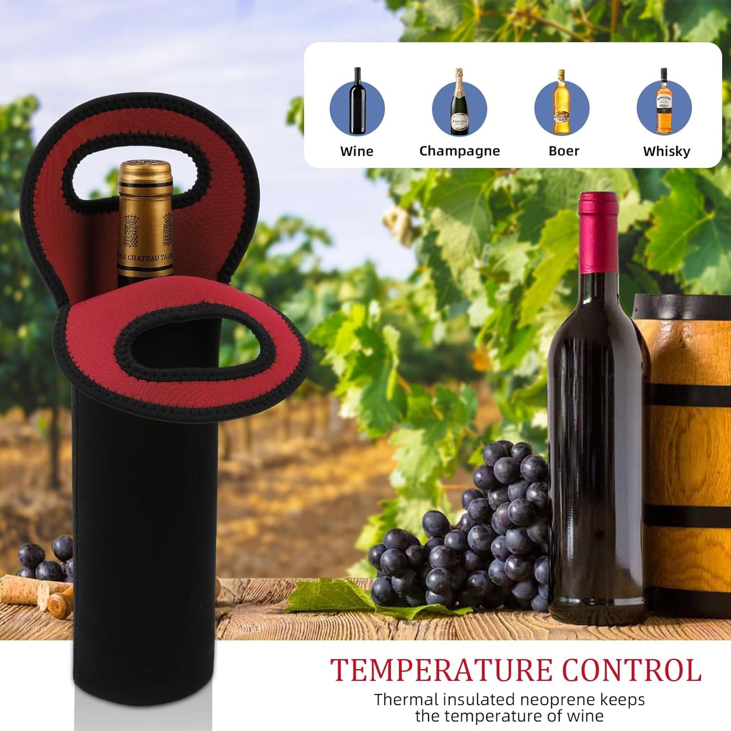 Desing Wish 2 PCS Wine Carrier Tote Bags for 750ml Bottles, Insulated Neoprene Wine Cooler Bags for Gift/Picnic/Party -