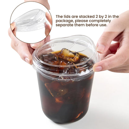 Qeirudu 12 Oz Round Bottom Clear Plastic Cups with Strawless Sip Lids, 50 Pack Disposable Iced Coffee Cups To Go Cups for Cold Drinks, Smoothie, Juice, Milkshake