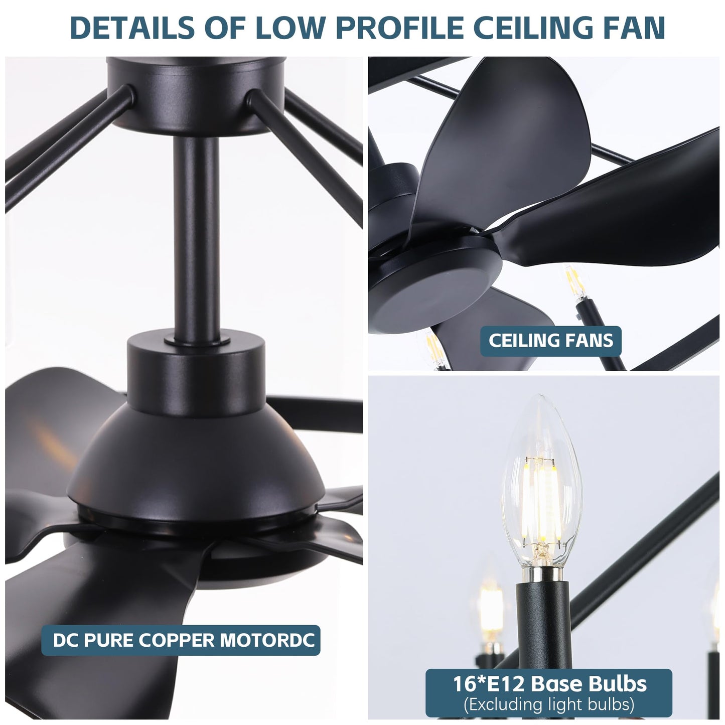 COCOSTAR 44" Black Wagon Wheel Chandelier Farmhouse Ceiling Fan with Light and Remote,16-Lights Large Fandelier with Candle,Rustic Big Light Fixture for Living Room Kichen Dining Room