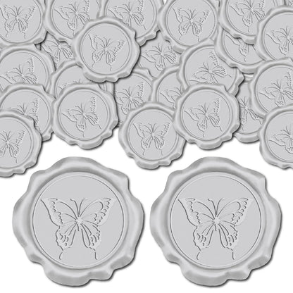 CRASPIRE 50pcs 1 Box Butterfly Wax Seal Stickers Silver Wedding Invitation Envelope Sealing Stickers Decoration Stickers Adhesive Envelope Decor for Christmas Gift Birthday Party Craft Scrapbook DIY