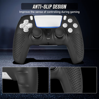 FAMOMI PS5 Controller Skin, Anti-Slip Soft Silicone Protective Cover Case for PlayStation 5 Controller Grip Accessories, 2 Pack with 8 x Thumb Grip Caps (Black&Black)