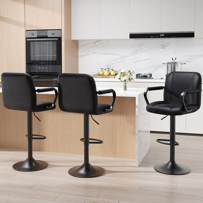 MALOL Set of 4 Kitchen Bar Stools with Armrest and Back - Sillas para Barra de Cocina, Adjustable Barstools for Island Counter, Bar Chairs, Bancos para Barra de Cocina, Black Finish