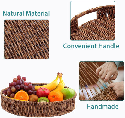 13.8 inch 35cm SEDISON Rattan Tray / Hand Woven Wicker Tray for Coffee Table Home Kitchen Decorative, Large Rattan