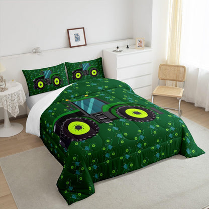 Set Set, Set, Erosebridal Boys Tractor Comforter Twin Size, Green Equipment Trucks Bedding Construction Excavator Down
