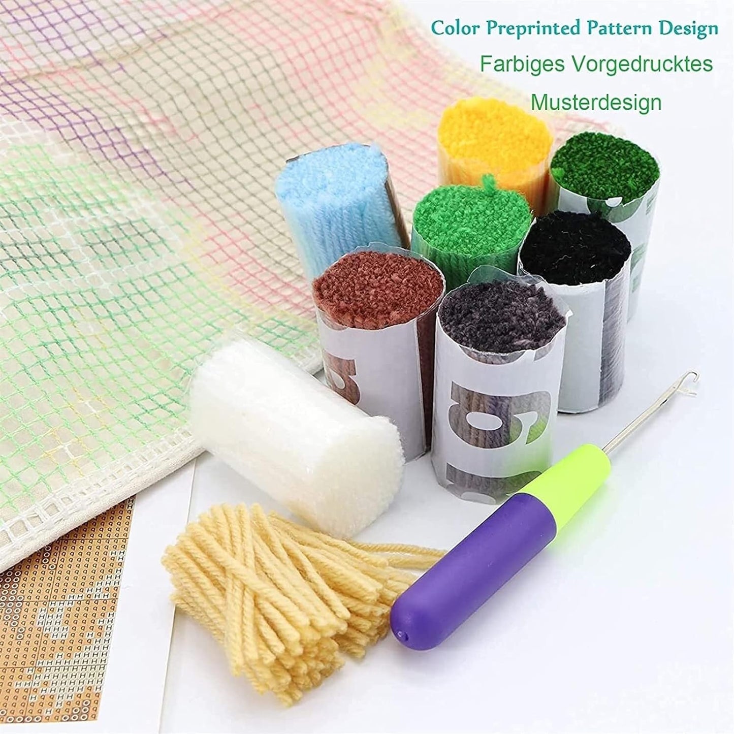 Generic Wolf Latch Hook Kits Rug DIY Cushion Tapestry Making Crochet Hook Mat Making Kits Color Preprinted Pattern Canvas DIY Carpet Needlework Crochet Kits 52x38cm (series-189), HYUAN 52DT LONRG189