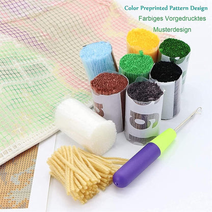 Generic Wolf Latch Hook Kits Rug DIY Cushion Tapestry Making Crochet Hook Mat Making Kits Color Preprinted Pattern Canvas DIY Carpet Needlework Crochet Kits 52x38cm (series-189), HYUAN 52DT LONRG189