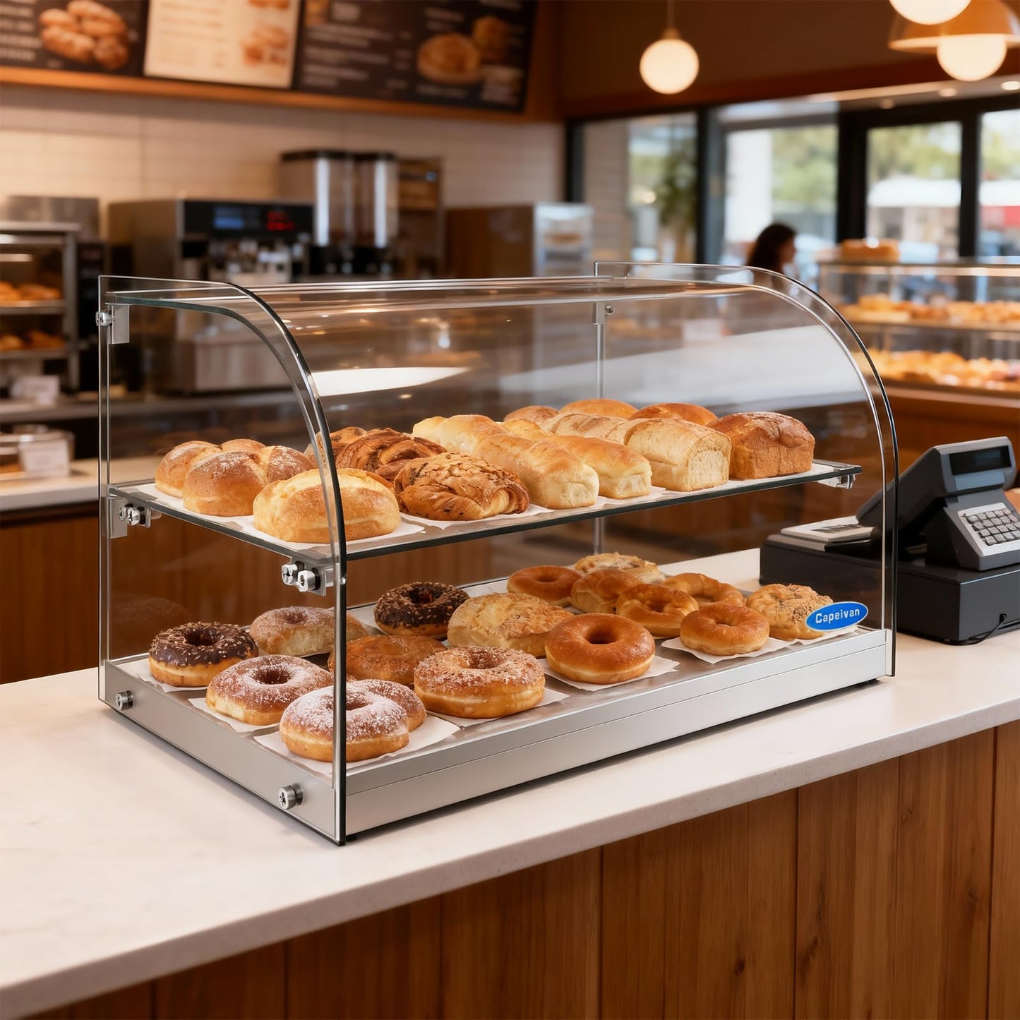 Capeivan Commercial Countertop Bakery Display Case - 1.59 Cu.Ft. Tempered Glass Pastry Showcase with Aluminum Frame, 22.1"×15.2"×14.6" for Cookies, Donuts, Cupcakes.