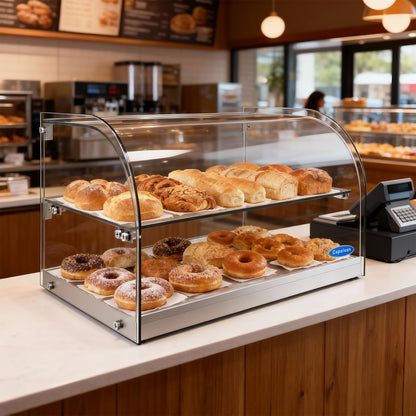 Capeivan Commercial Countertop Bakery Display Case - 1.59 Cu.Ft. Tempered Glass Pastry Showcase with Aluminum Frame, 22.1"×15.2"×14.6" for Cookies, Donuts, Cupcakes.