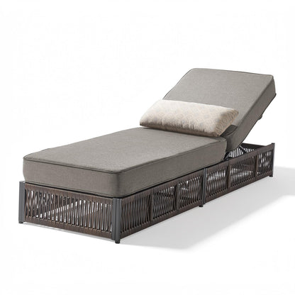moosprr Outdoor Chaise Lounge Chair with 5-Inch Thick Cushions, 5-Levels Adjustable Reclining Lounger, Wicker Patio Recliner, Pool Chair Sunbathing Lounger for Outdoor, Backyard, Poolside - Grey