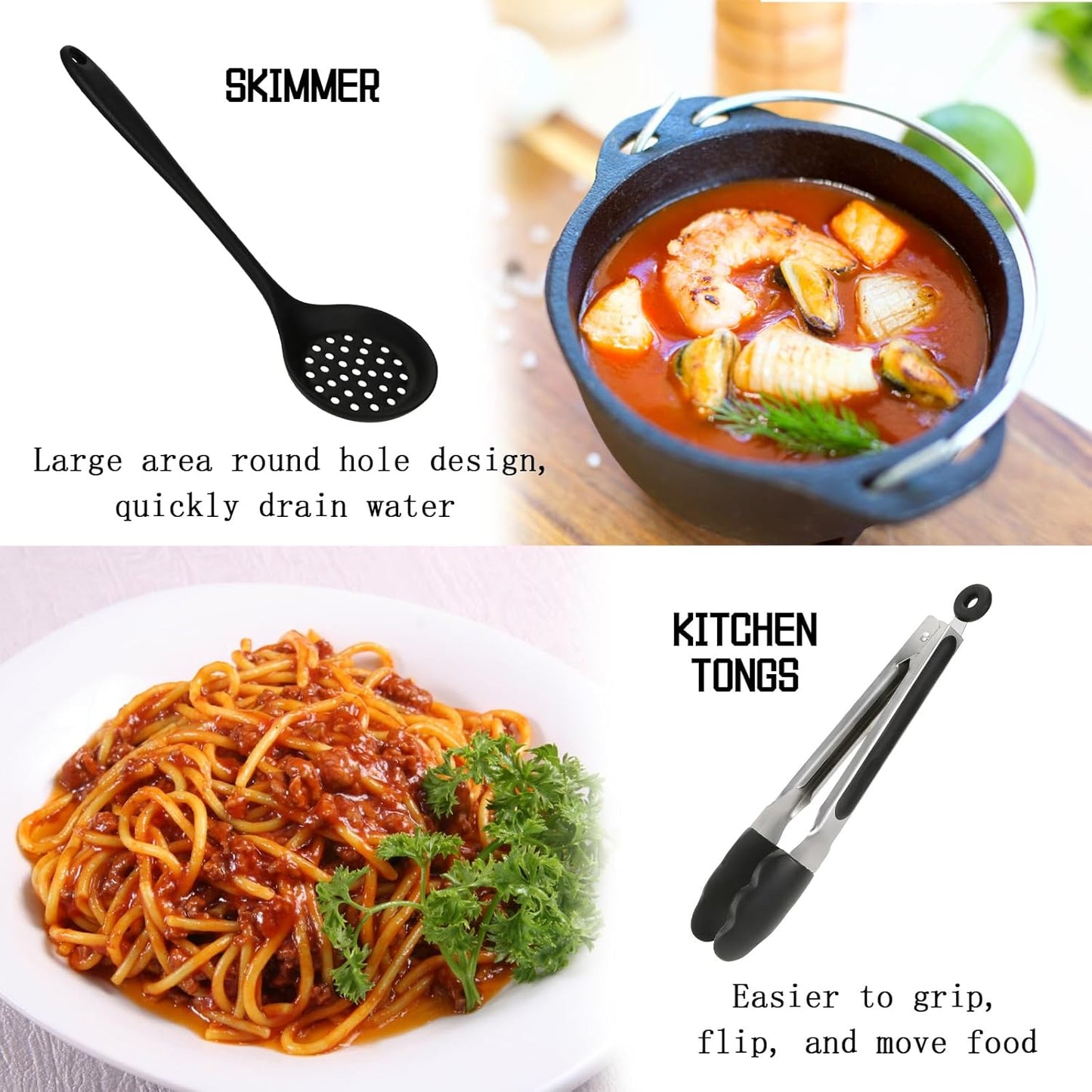 Silicone Kitchen Utensils Set of 10 for Cooking, Nonstick Cookware, Includes Slotted Turner, Soup Ladle, Tongs & Holder